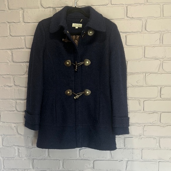NWOT Calvin Klein Blue Pea Coat Timeless Wool Design size 8 - Picture 2 of 9